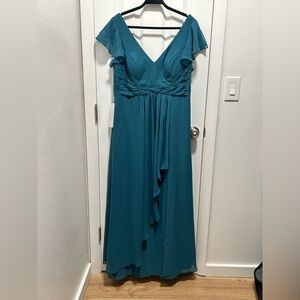 Azazie Peacock Chiffon Floor Length Dress with Flutter Sleeves